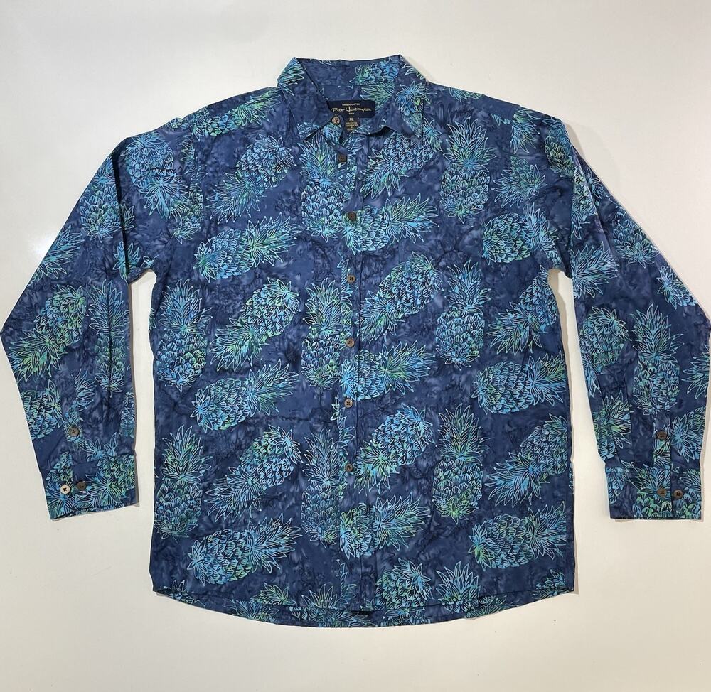 PETE HUNTINGTON Long Sleeve Shirt Mens Size XL Hawaiian Hand Dyed Button Front